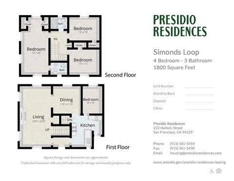 A floor plan for a 4 bedroom, 3 bathroom apartment at Presidio Residences.